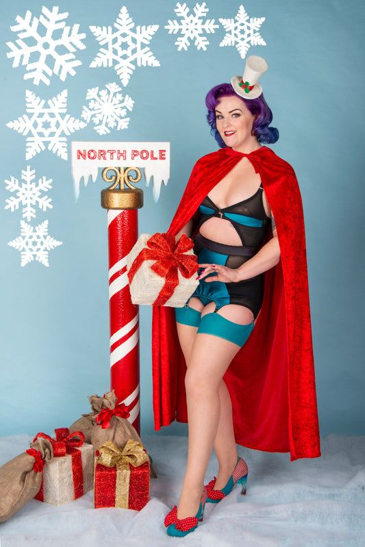 retro lingerie vintage lingerie christmas underwear by pip and pantalaimon, available in plus size, made in the uk, ethical and sustainable lingerie