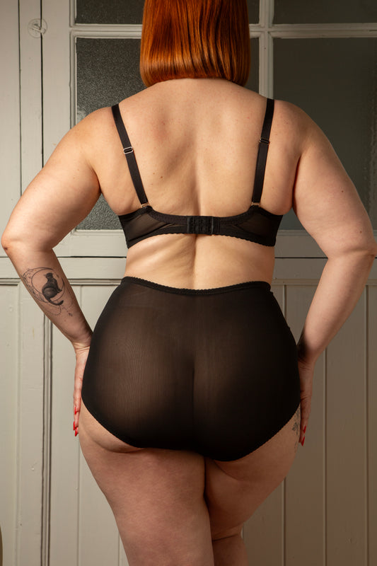 black satin high waisted knicker. Vintage 1950s style