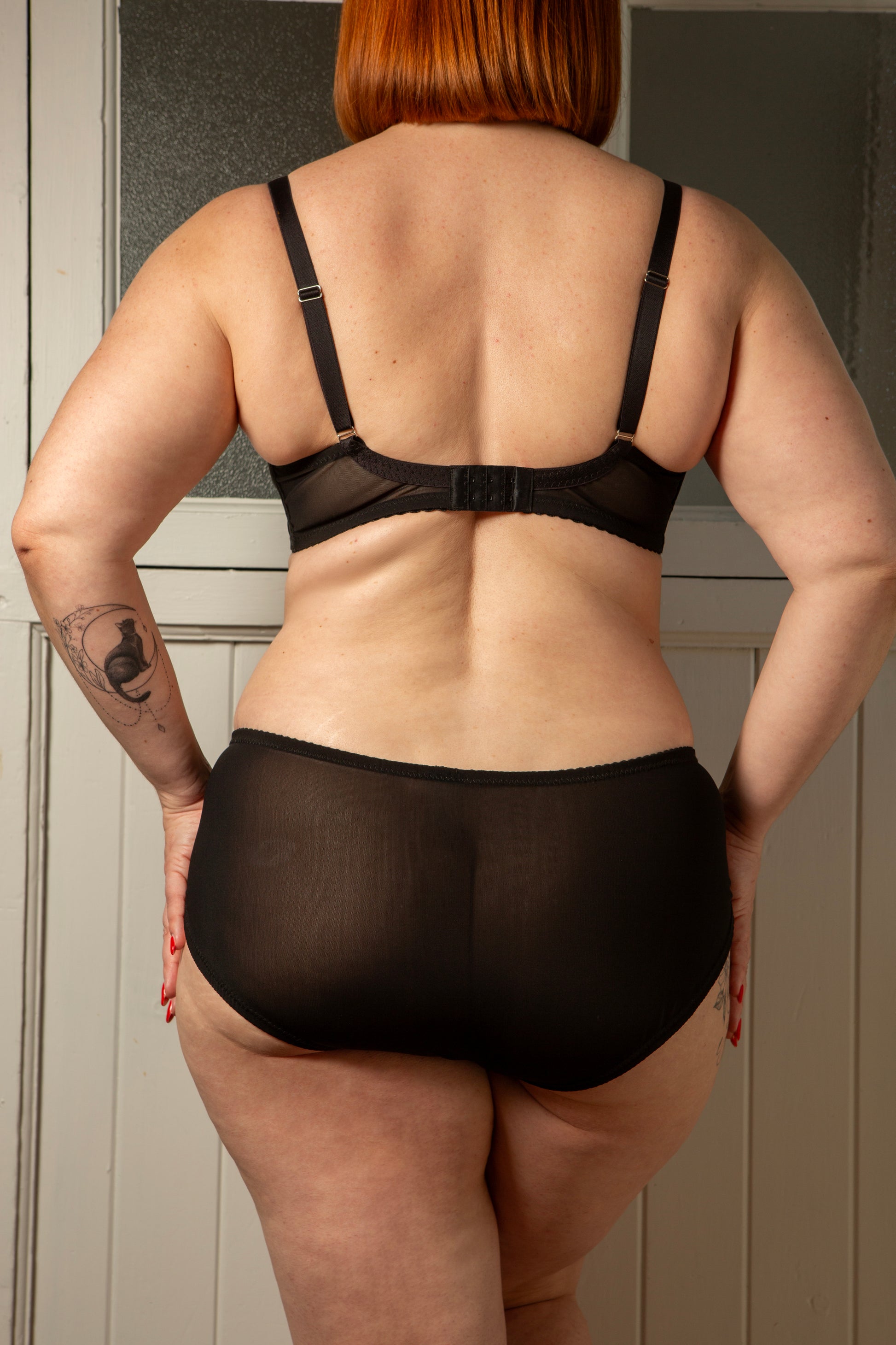 black classic lingerie knicker in black satin. vintage and retro inspired plus size lingerie by pip and pantalaimon