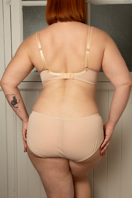 biscotti beige satin classic cut knickers in a vintage 1950s style