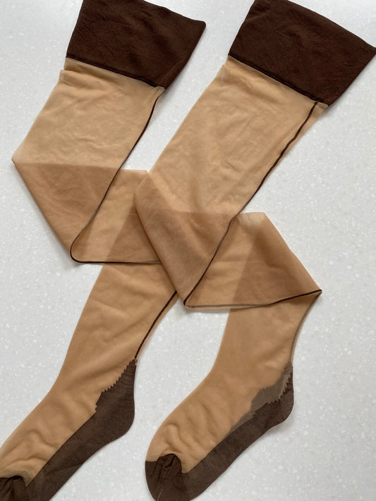 Biscotti and Dark Nude Seamed Stockings in sizes 8-14