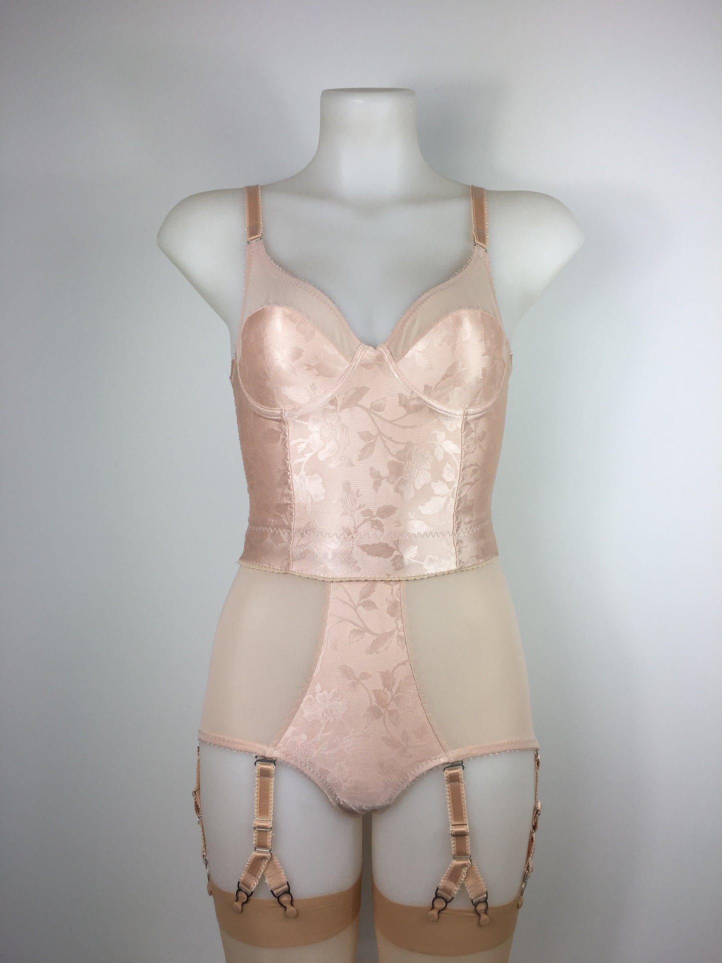 Our most authentic looking vintage inspired lingerie yet. Perfect peachy satin pantie girdle or high waisted knicker with 6 detachable Y straps, characteristic of pip and pantalaimon. Nude big shapewear knickers with garter straps to keep your seamed stockings in place all day. Fabulous faux and reproduction lingerie made in the uk
