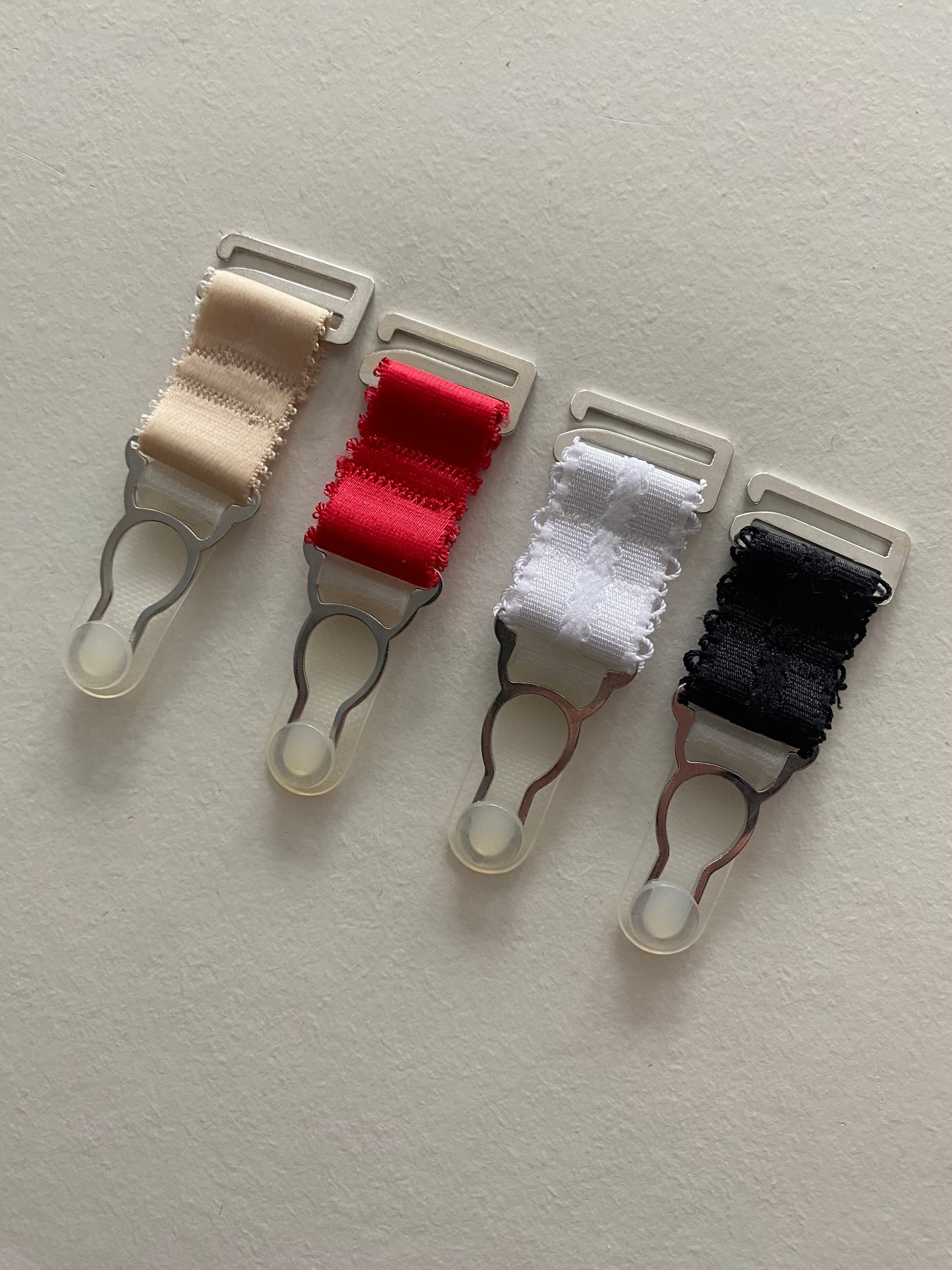 short suspender clips suspender straps garter clips garter straps for girdles and stockings. steel and strong Black white or biscotti beige 20mm wide extra wide. black elastic with strong silver steel garter grips