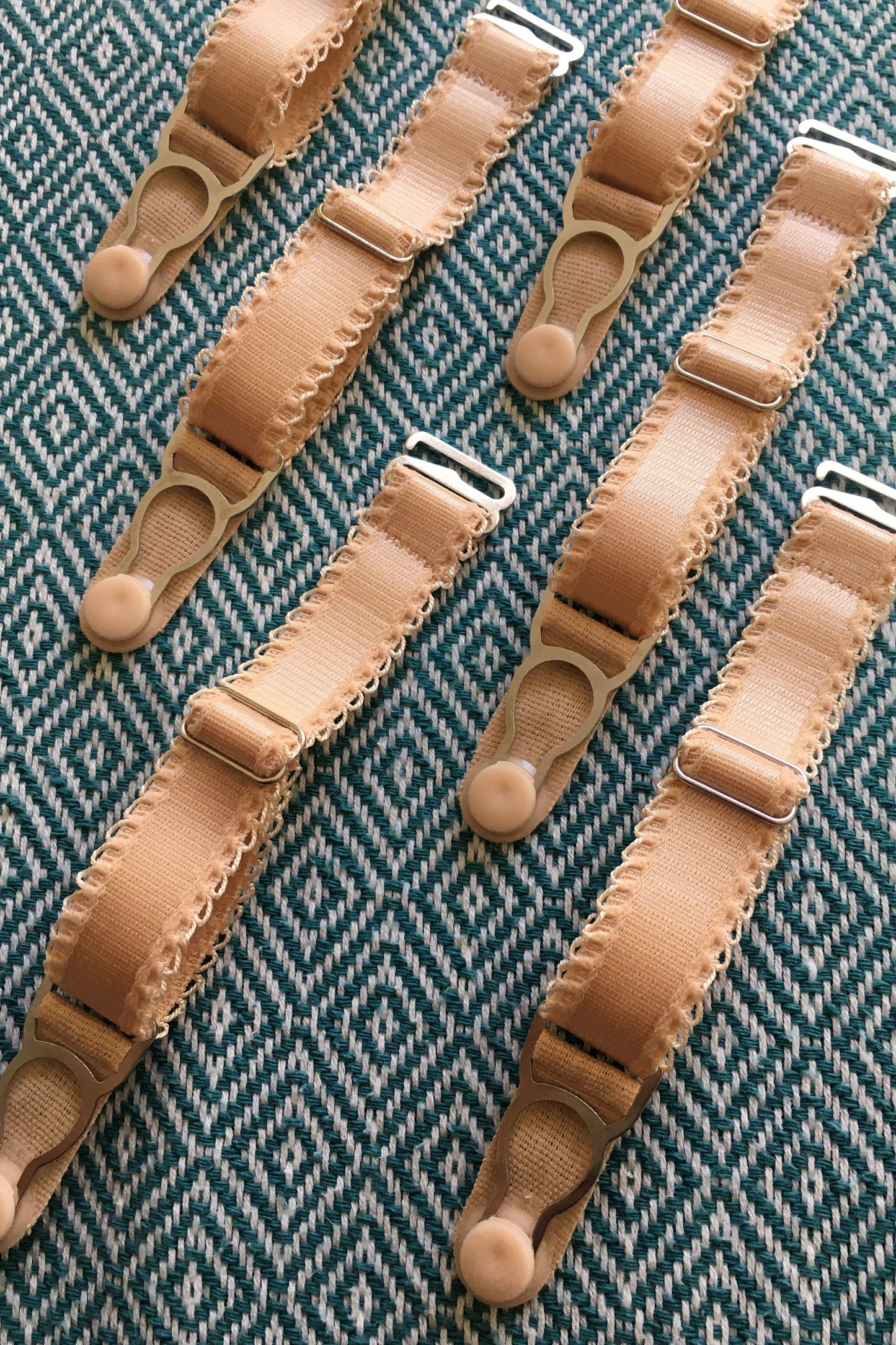 BISCOTTI Beige peach nude ADJUSTABLE detachable suspender straps with garter clips with hook for stockings. retro and vintage lingerie by Pip & Pantalaimon. replace missing suspender garter straps on corset and lingerie 15mm