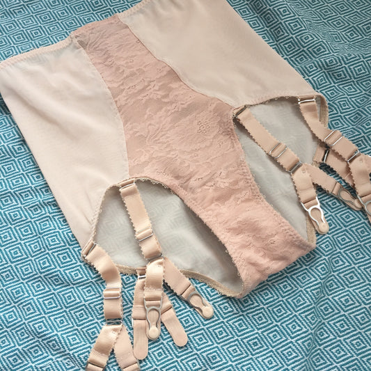 NUDE KNICKERS BISCOTTI HIGH WAISTED KNICKERS. big knickers pantie girdle detachable suspender garter straps cotton gusset plus size retro and vintage lingerie by pip and pantalaimon