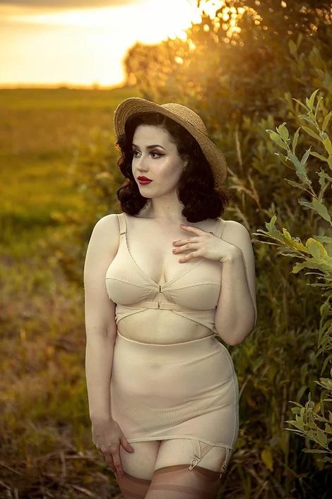 biscotti beige peach corselette waist cinching suspender garter belt Available in plus size by Pip & Pantalaimon retro and vintage inspired lingerie and shapewear
