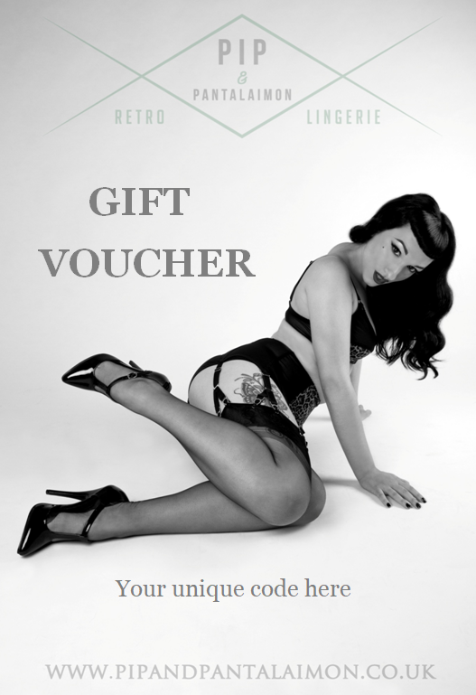 Pip and pantalaimon christmas lingerie gift voucher gift card vintage and retro stocking filler present for her. Underwear available in plus size