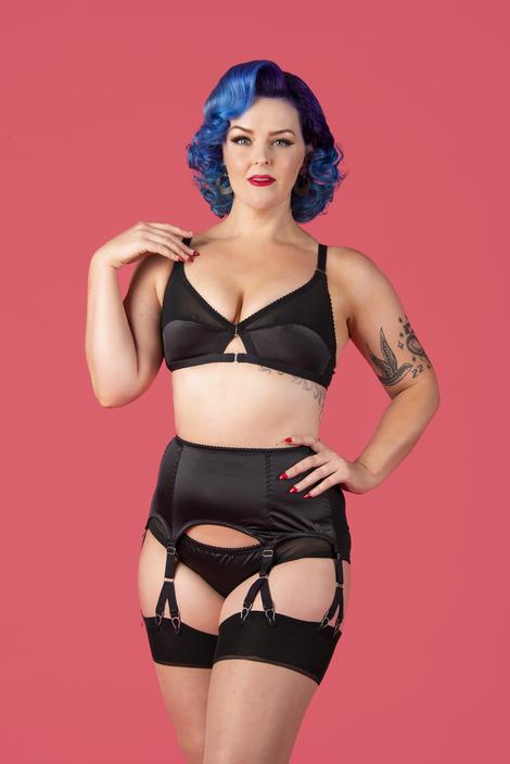 y strap suspender garter belt available in plus size by Pip and Pantalaimon vintage and retro inspired lingerie and shapewear