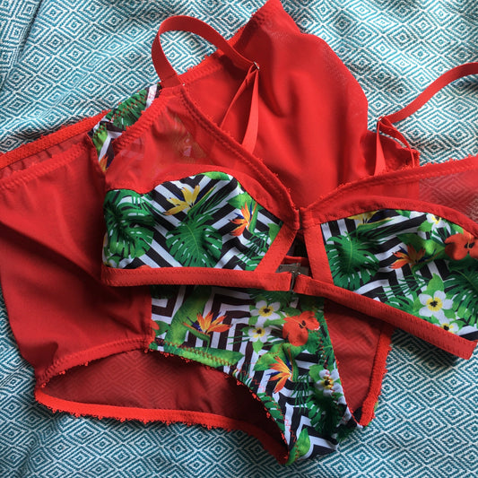 red paradise retro lingerie twin peaks underwear geometric tropical vintage bra by pip and pantalaimon