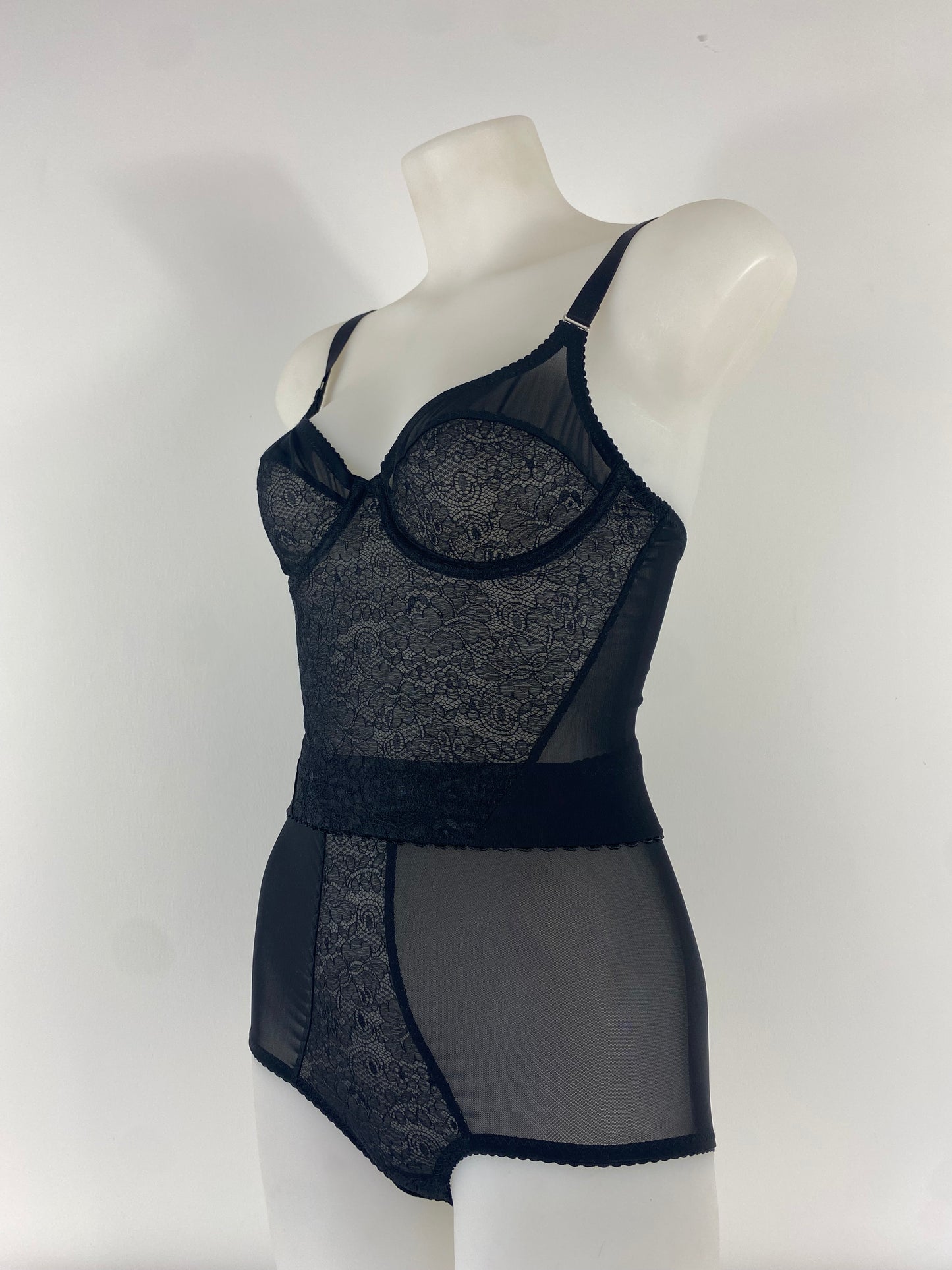 Black Cameo high waisted black lace knicker with one-piece shaping mesh body and no side or back seams