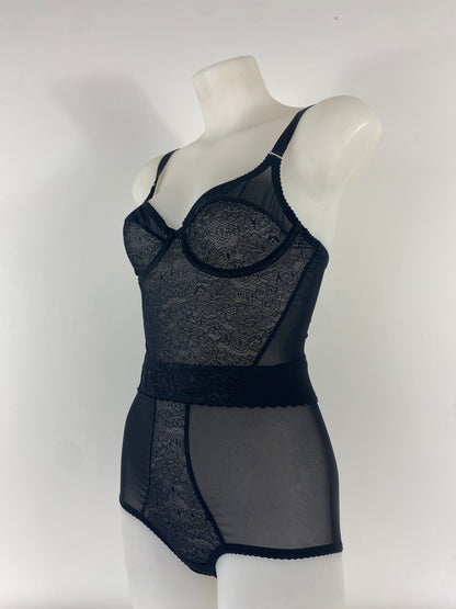 Black Cameo high waisted black lace knicker with one-piece shaping mesh body and no side or back seams
