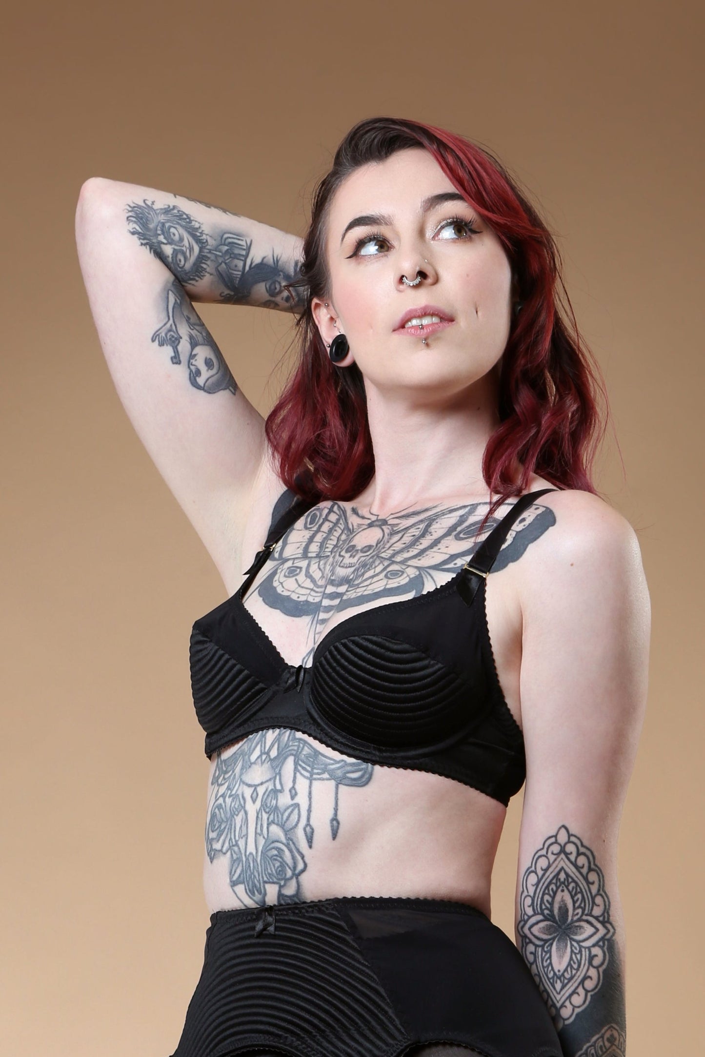 Black Satin Spiral Stitch Underwired Bra