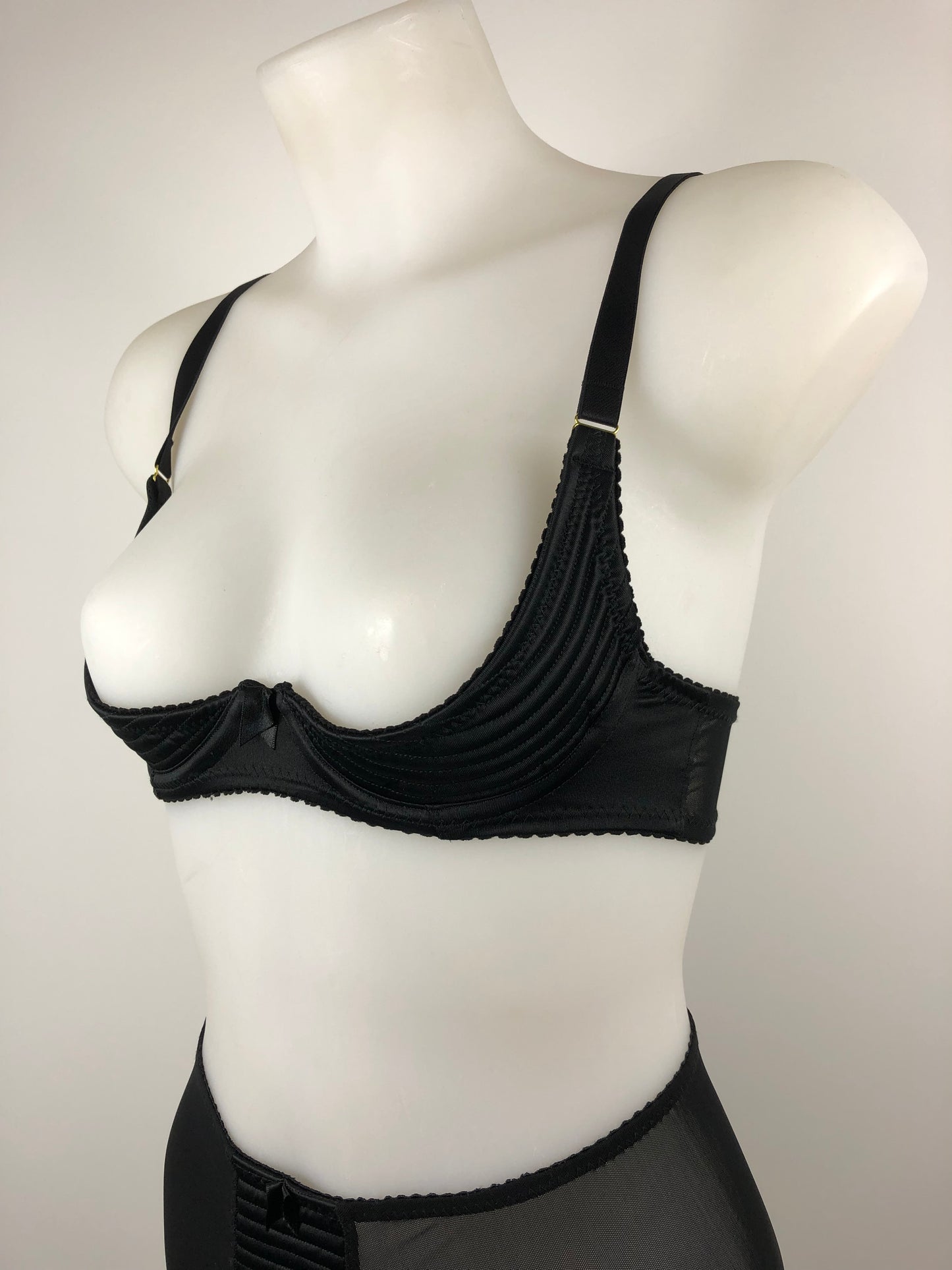 Black Satin Spiral Stitch Performer Cut Bra