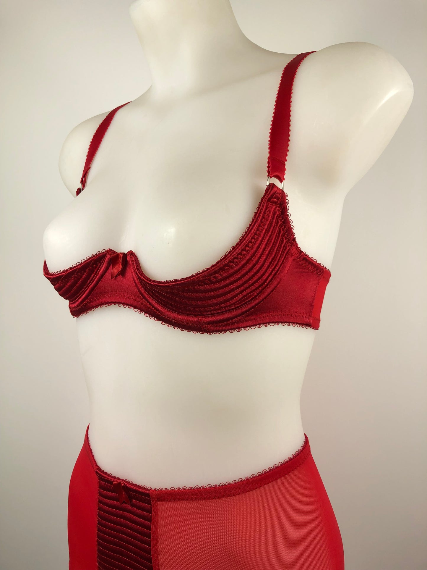 Red Satin Spiral Stitch Performer Cut Bra