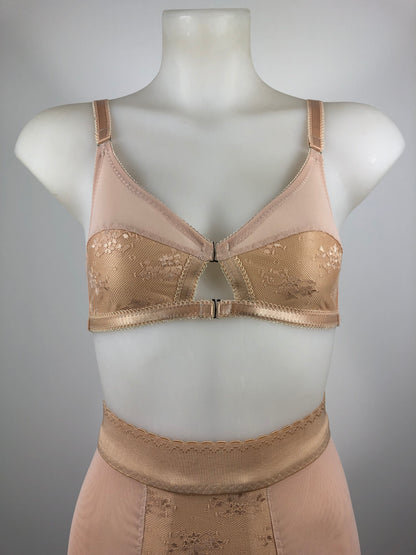 Peachy Beige lace lingerie. 1950s nude faux vintage underwear range odette. Offering longline bra, longline girdle, 6 strap garter belt and pantie girdle high waisted knickers with detachable suspender straps