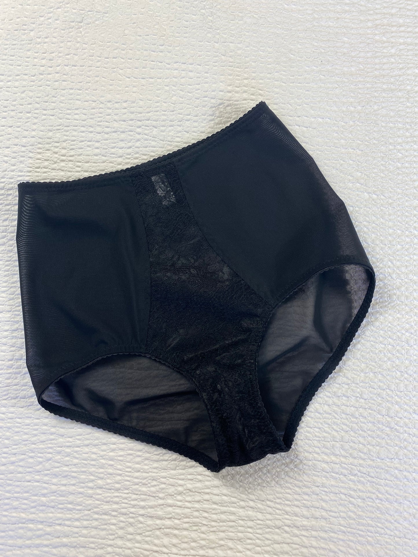 Black Cameo high waisted black lace knicker with one-piece shaping mesh body and no side or back seams