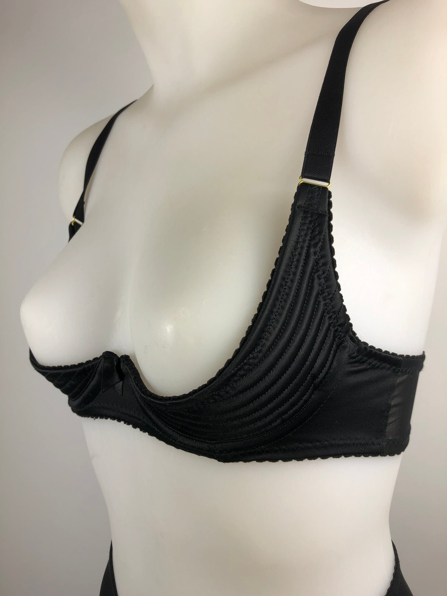 Black Satin Spiral Stitch Performer Cut Bra