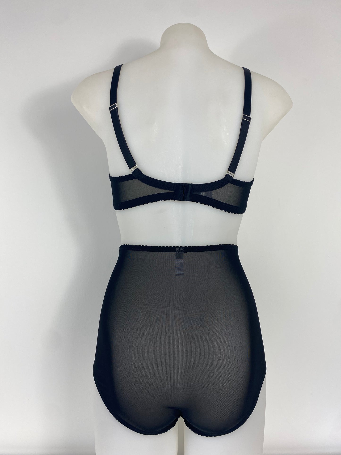 Black Cameo high waisted black lace knicker with one-piece shaping mesh body and no side or back seams