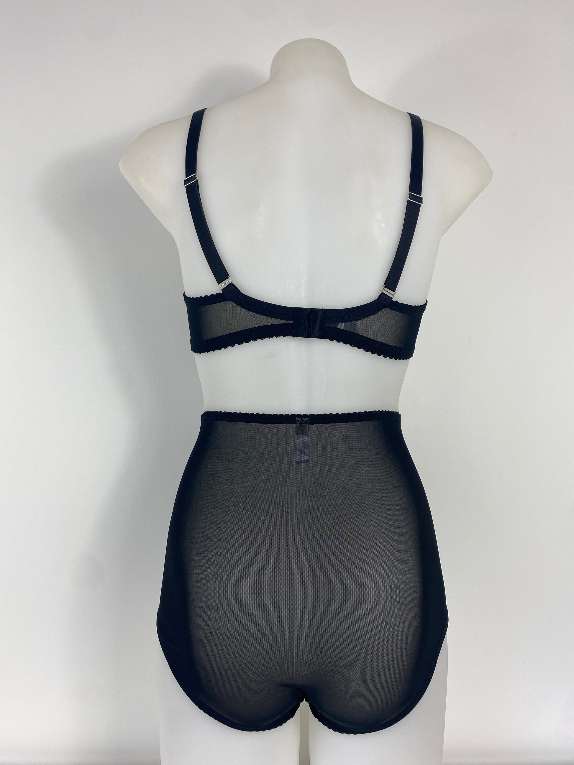 Black Cameo high waisted black lace knicker with one-piece shaping mesh body and no side or back seams