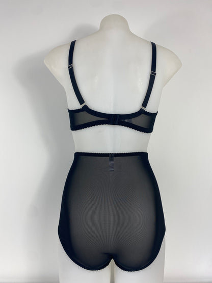 Black Cameo high waisted black lace knicker with one-piece shaping mesh body and no side or back seams