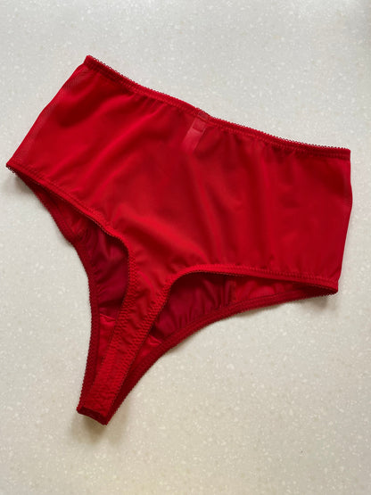 red satin high waisted thong, vintage style