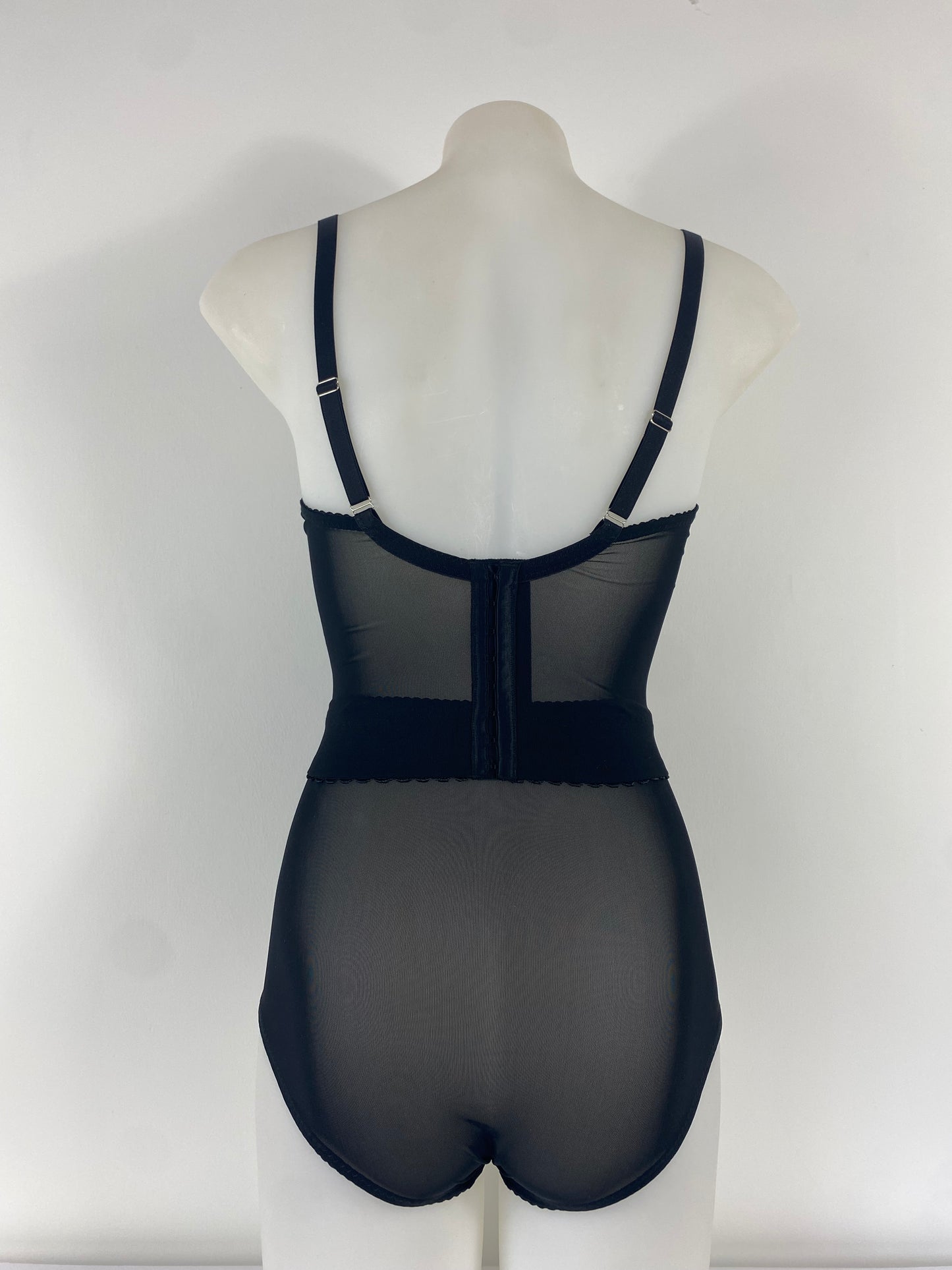 Black Cameo high waisted black lace knicker with one-piece shaping mesh body and no side or back seams