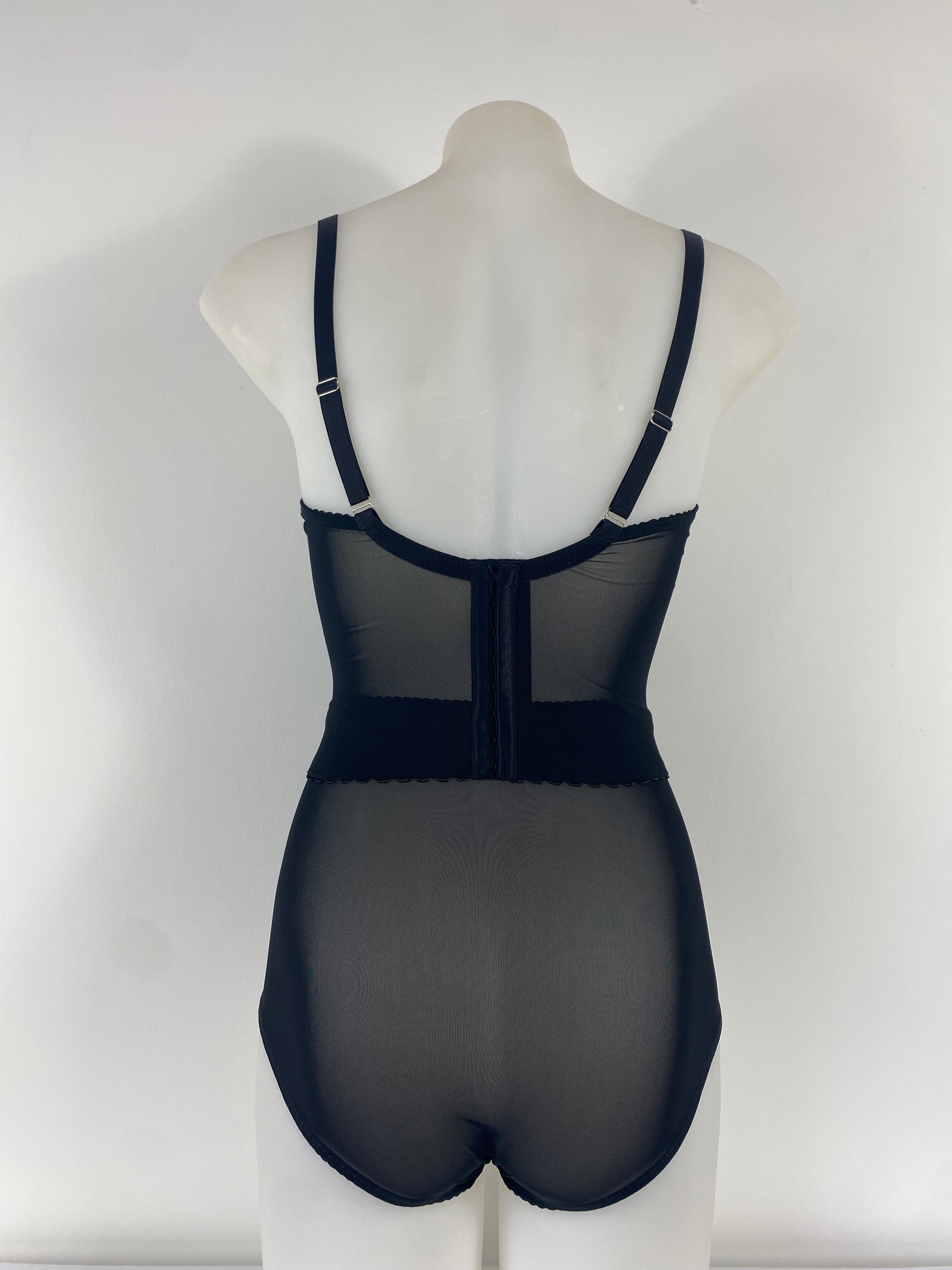 Black Cameo high waisted black lace knicker with one-piece shaping mesh body and no side or back seams