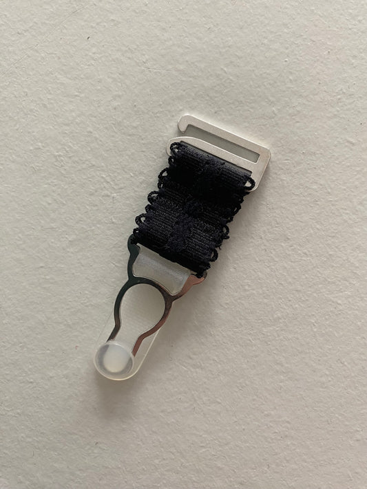 short suspender clips suspender straps garter clips garter straps for girdles and stockings. steel and strong Black white or biscotti beige 20mm wide extra wide. black elastic with strong silver steel garter grips