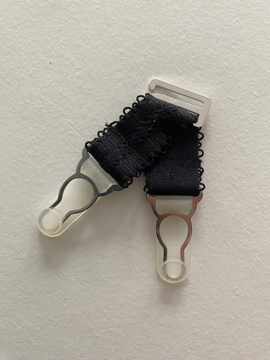 short detachable suspender straps  garter clips with hook for stockings. retro and vintage lingerie by Pip & Pantalaimon V STRAPS Extra Wide 20mm. Strong silver steel garter grips in black white or nude beige biscotti peach
