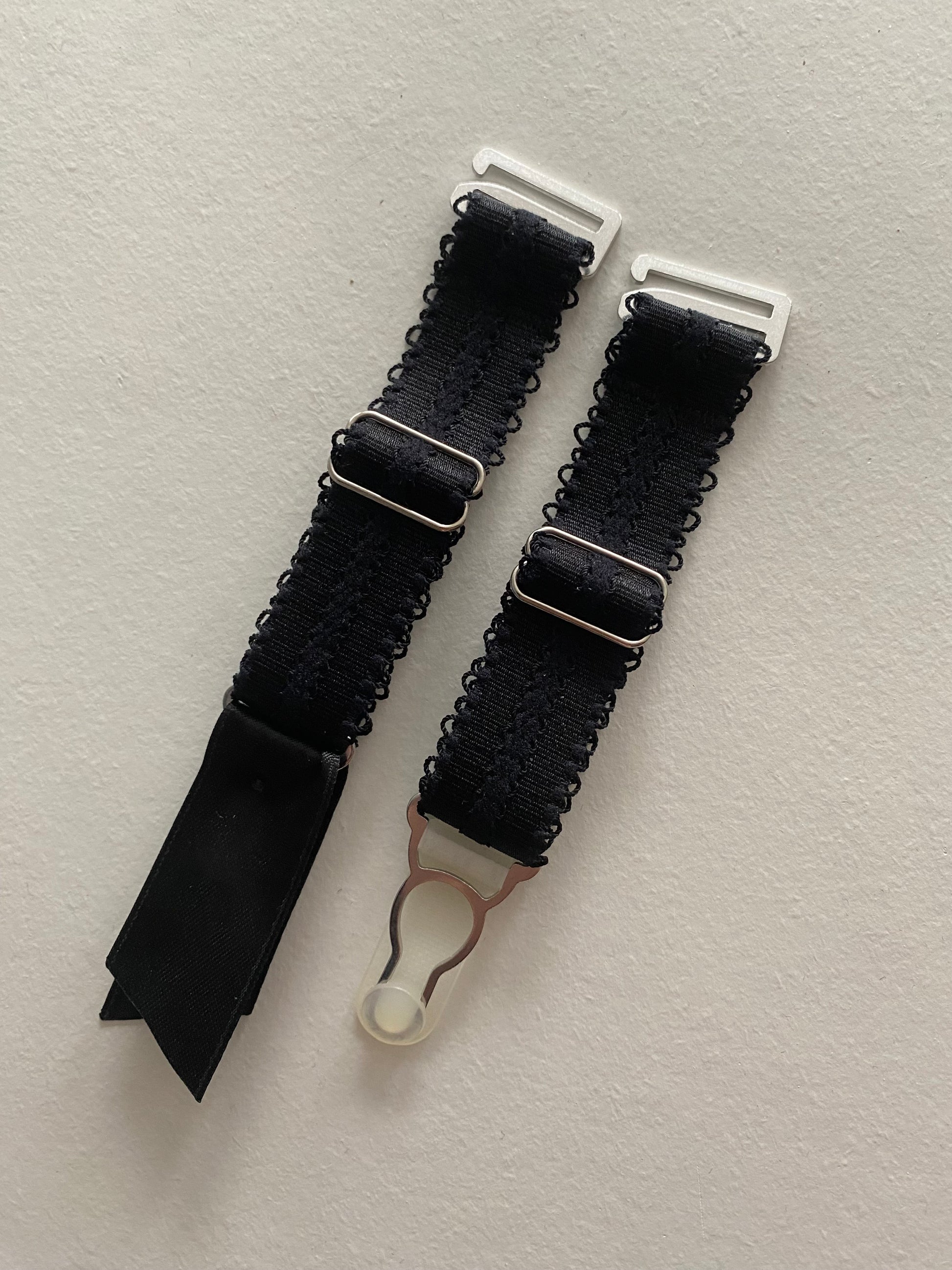 detachable suspender garter straps for lingerie and underwear. adjustable and removable replacements extra wide 20mm think strong straps for corset basque stockings garters. black elastic with strong silver steel garter grips