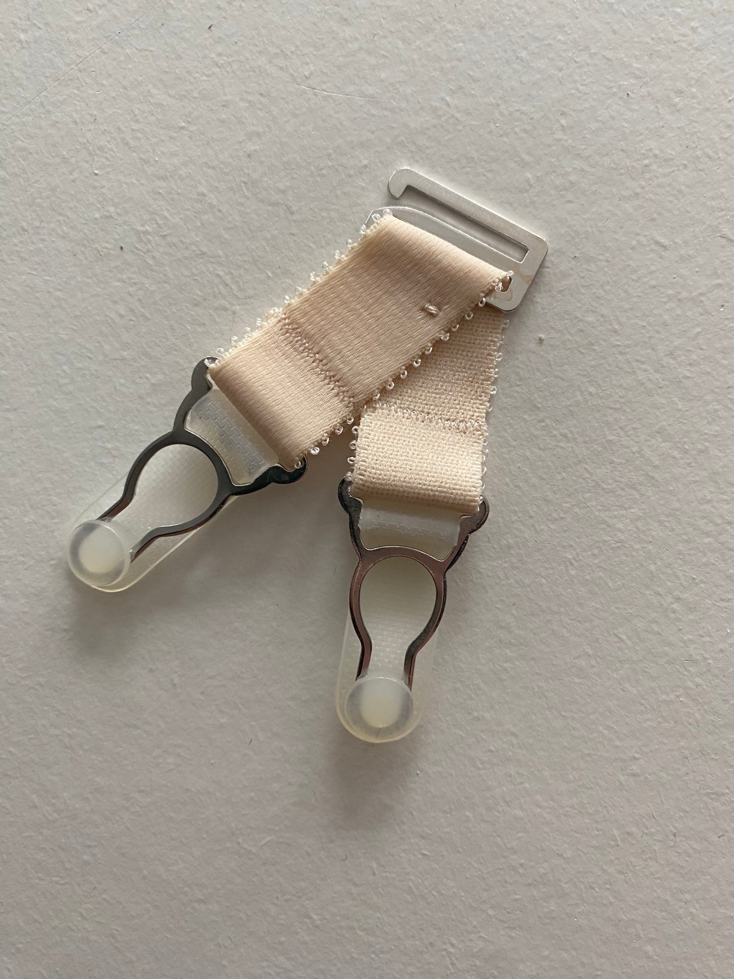 short detachable suspender straps  garter clips with hook for stockings. retro and vintage lingerie by Pip & Pantalaimon V STRAPS Extra Wide 20mm. Strong silver steel garter grips in black white or nude beige biscotti peach