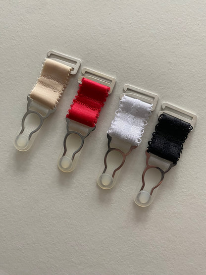 short suspender clips suspender straps garter clips garter straps for girdles and stockings. steel and strong Black white or biscotti beige 20mm wide extra wide. black elastic with strong silver steel garter grips