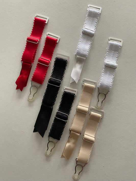 detachable suspender garter straps for lingerie and underwear. adjustable and removable replacements extra wide 20mm think strong straps for corset basque stockings garters. black elastic with strong silver steel garter grips