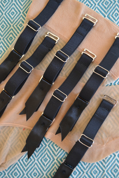 detachable suspender garter straps for lingerie and underwear. adjustable and removable replacements. Black elastic 15mm metal garter clips to attach to nylon seams stockings