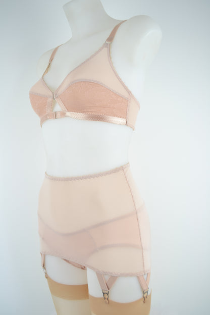 sheer biscotti nude skin flesh mesh roll on 6 strap girdle plus size retro and vintage inspired lingerie by pip and pantalaimon made in the uk
