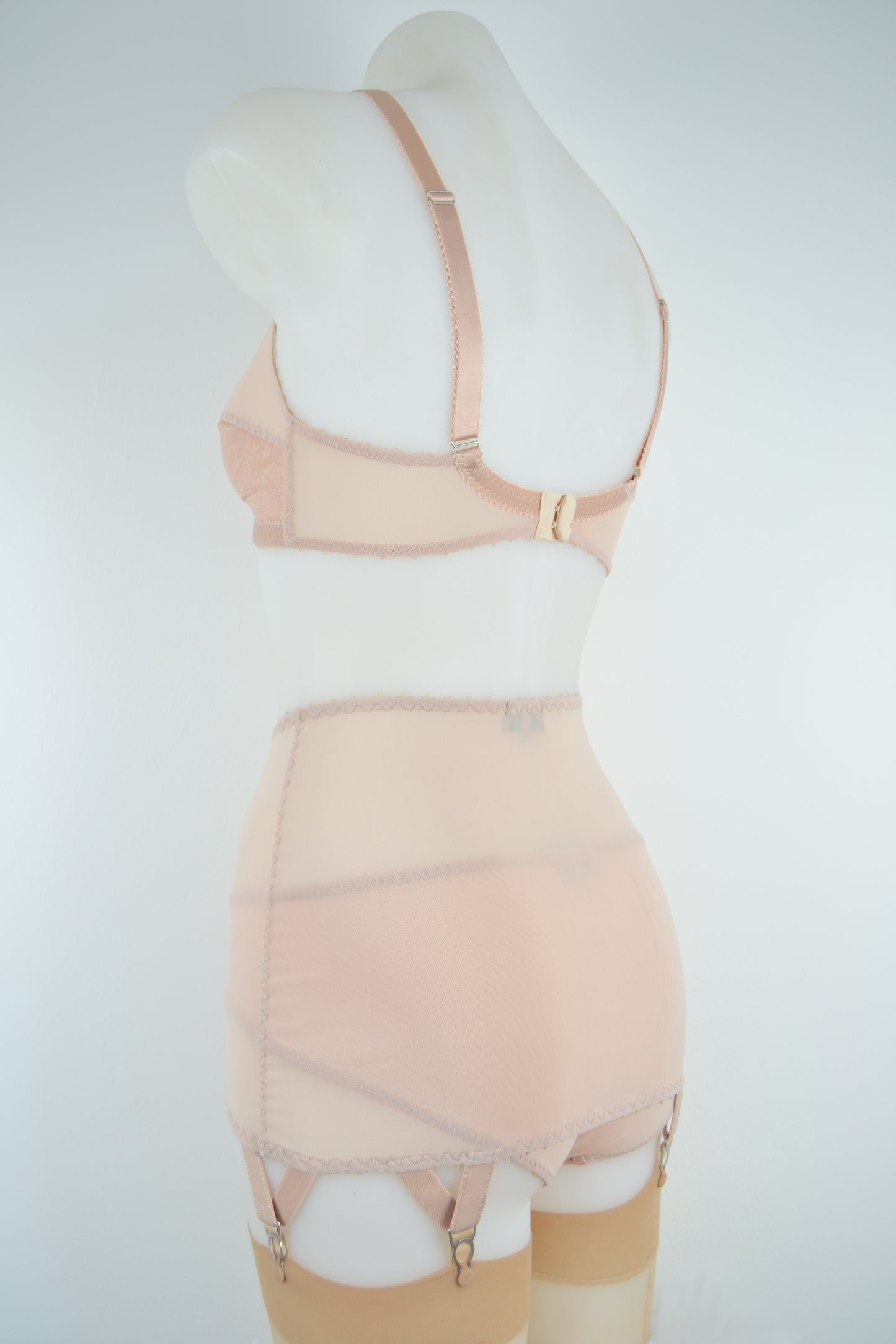 sheer biscotti nude skin flesh mesh roll on 6 strap girdle plus size retro and vintage inspired lingerie by pip and pantalaimon made in the uk