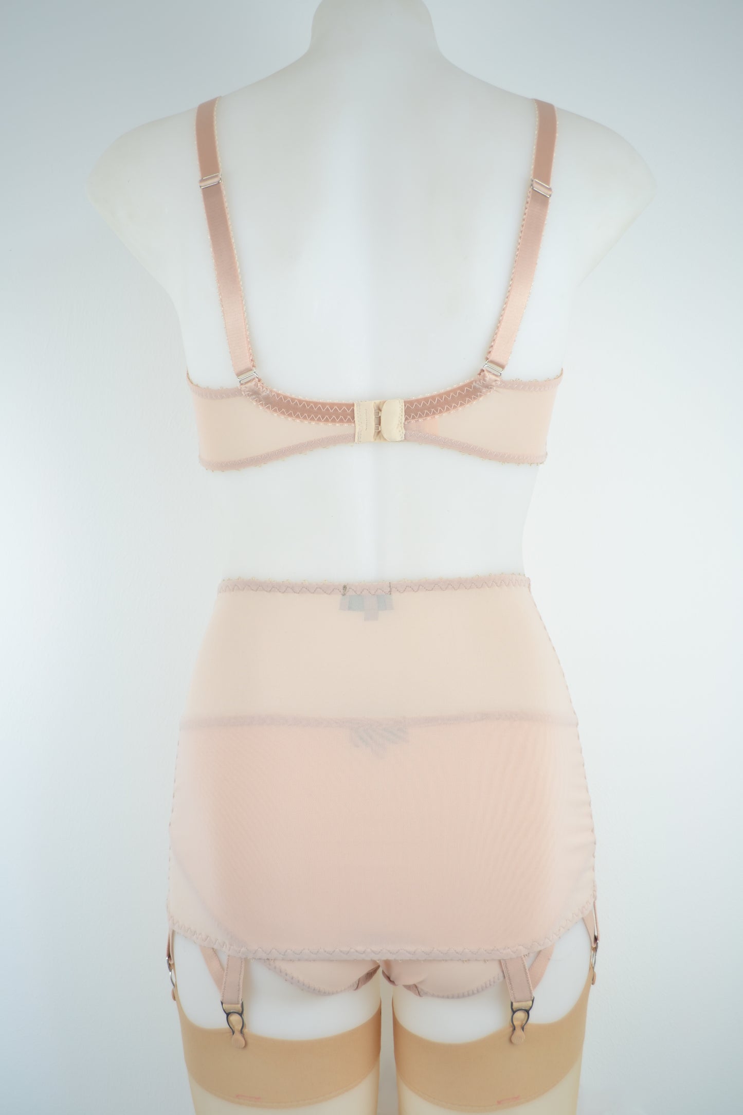 sheer biscotti nude skin flesh mesh roll on 6 strap girdle plus size retro and vintage inspired lingerie by pip and pantalaimon made in the uk