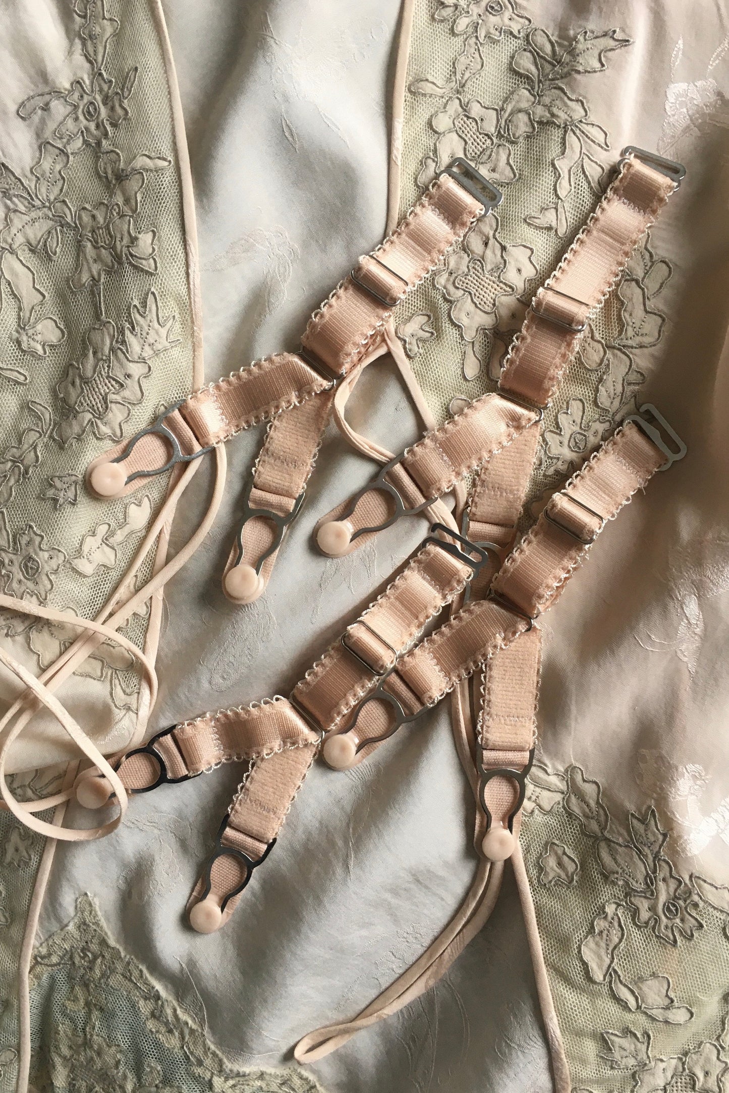 Double suspender straps  Y STRAP ADJUSTABLE replacement detachable suspender garter straps clips with hook for stockings. retro and vintage lingerie by Pip & Pantalaimon. replacement y strap garter clips in biscotti peach beige