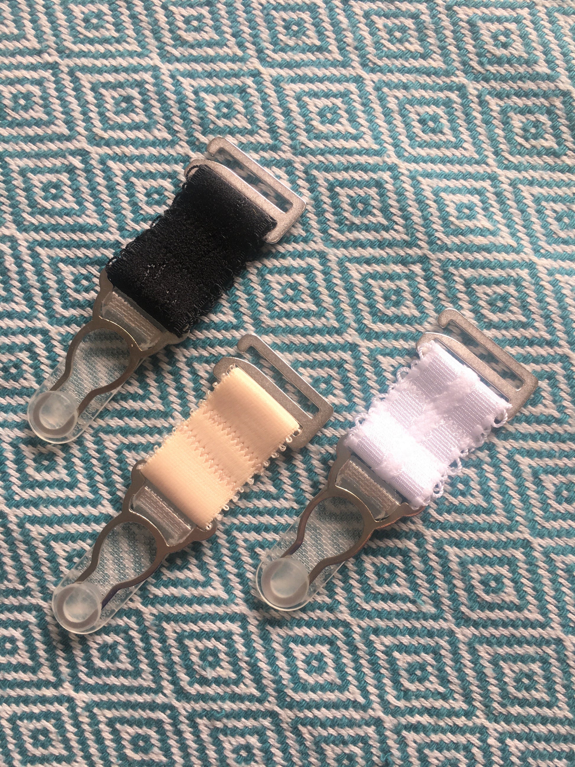 short suspender clips suspender straps garter clips garter straps for girdles and stockings. steel and strong Black white or biscotti beige 20mm wide extra wide. black elastic with strong silver steel garter grips