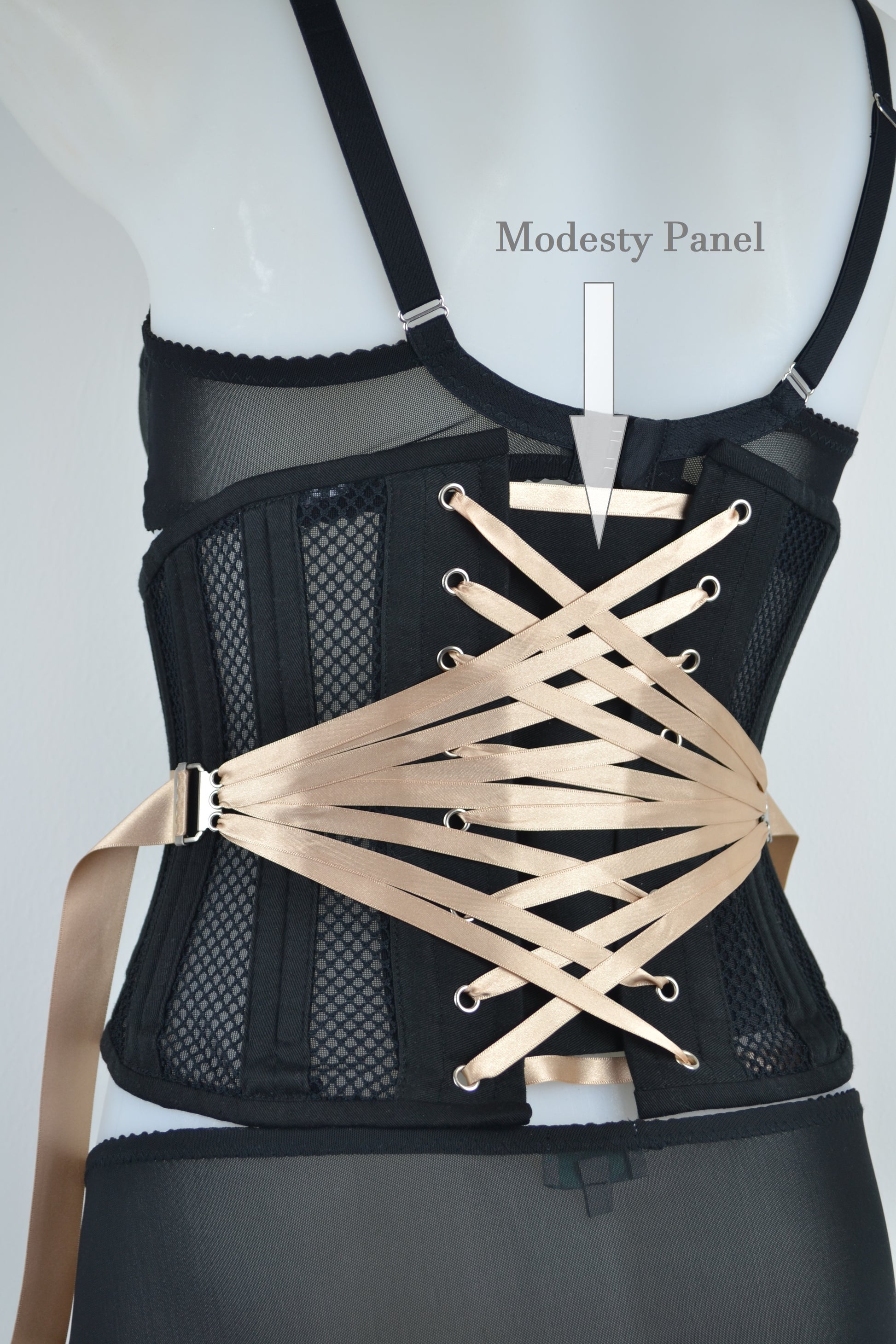 Black Mesh Fan Laced Underbust Corset