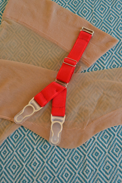  Double suspender straps Y strap garter with a hook on top to attach your corset or masque to seamed nylon stockings. 15mm wide elastic in colour black red white and nude beige biscotti peach.  20mm wide strong silver steel garter grips